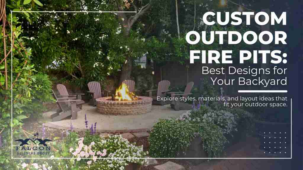 Custom outdoor fire pit design in a landscaped backyard seating area