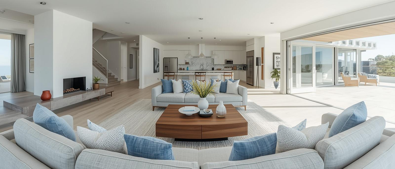 Coastal inspired interior paint colors with soft blue and sandy beige