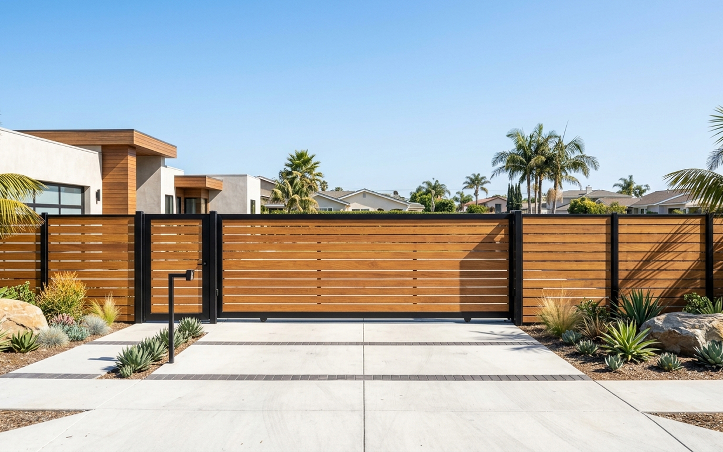 Modern gate and fence installation in San Diego