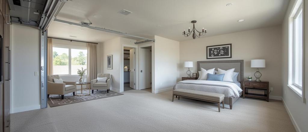 Comfortable guest bedroom garage conversion