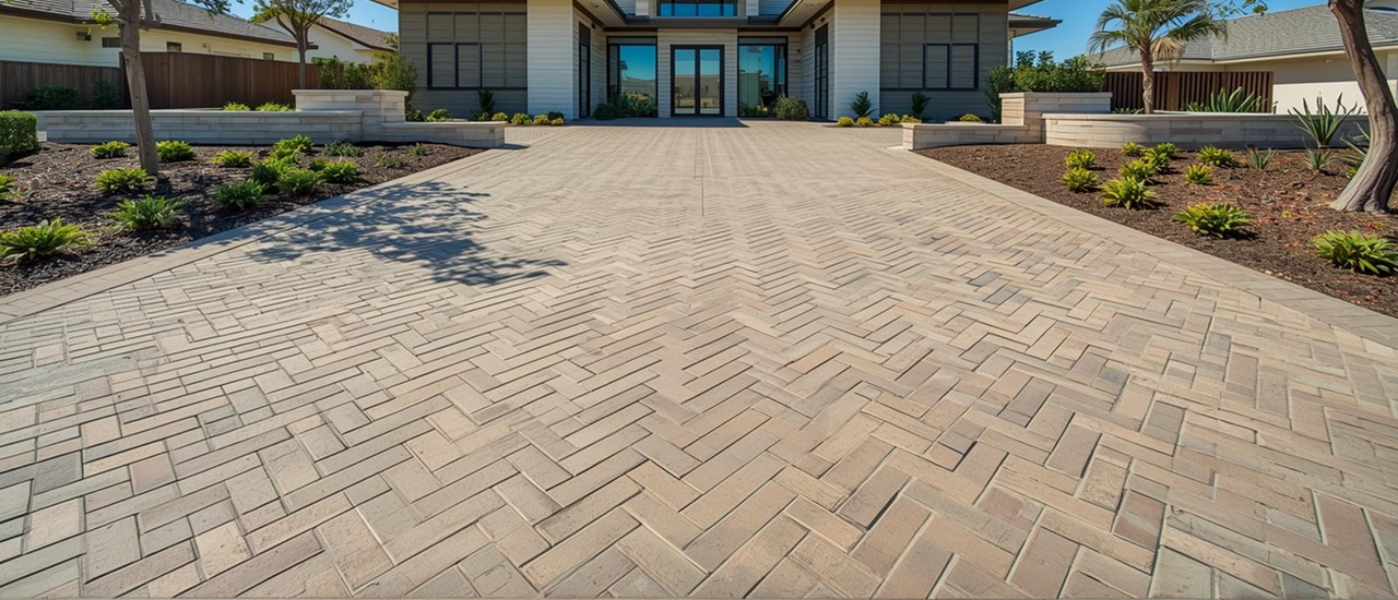 Custom paver patio with modern outdoor furniture
