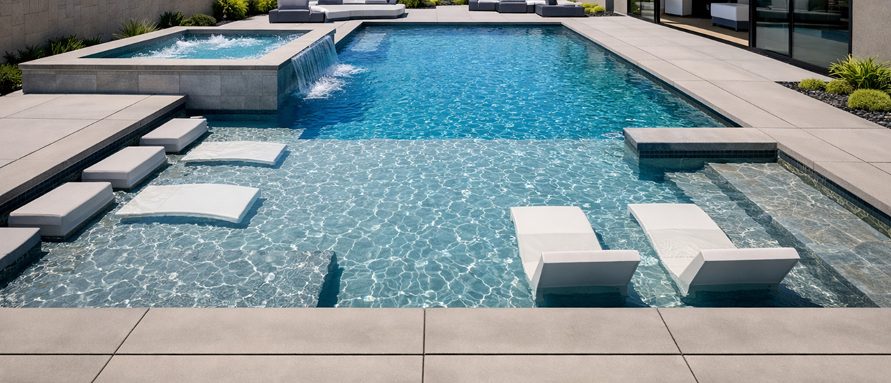 Modern geometric custom pool design reflecting the home's aesthetic
