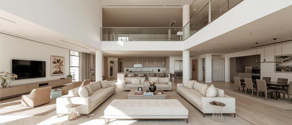 Modern neutral interior painting with soft gray and white tones