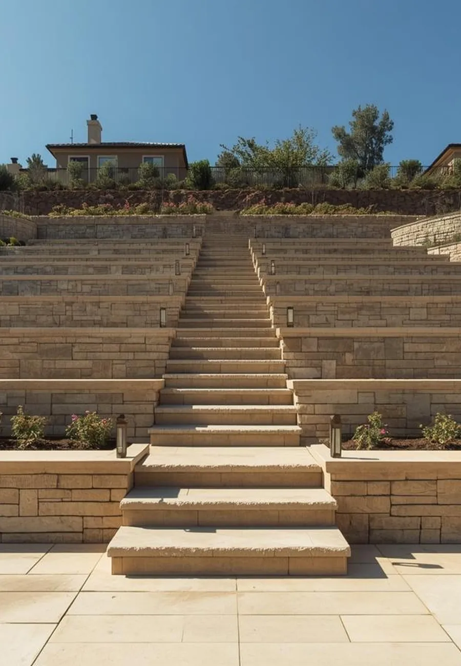 Stone retaining wall for landscape terracing