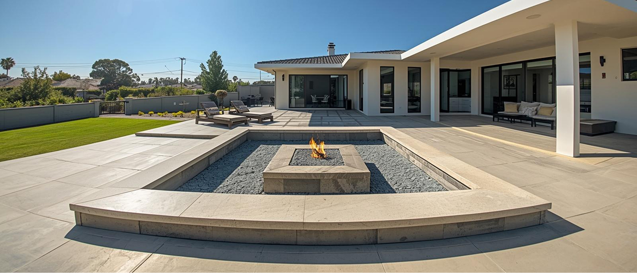 Luxury sunken fire pit lounge with built-in seating