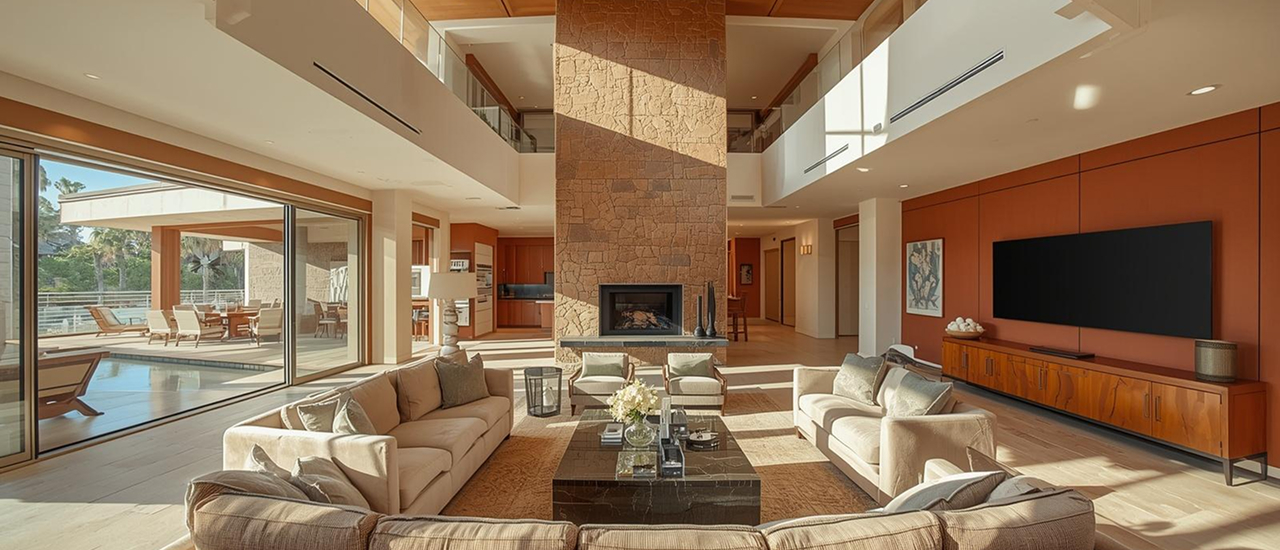 Warm earth tone interior painting with terracotta and muted green