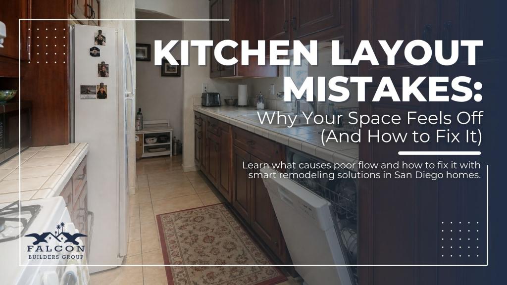Kitchen layout mistakes example featuring an inefficient kitchen layout with narrow walkways and crowded island spacing