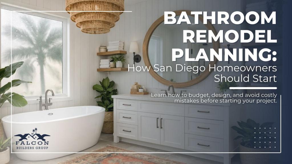Modern bathroom remodel planning ideas for San Diego homeowners with a freestanding tub and custom vanity